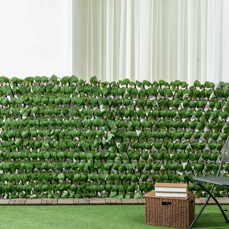 Outsunny 2 Seto Artificial Decorativo 2x1 m Cada Pieza Seto Artificial de Seda Extensible con Anti- UV Decoración Jardín Verde