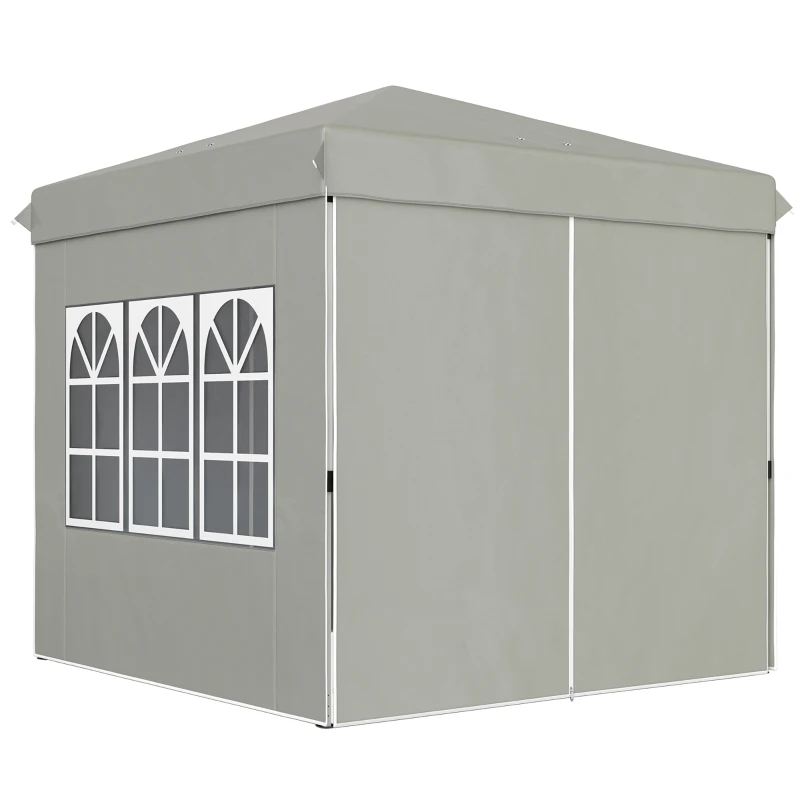 Outsunny Gazebo da Giardino Pop Up con 2 Finestre e Gambe Regolabili, in Metallo e tessuto Oxford, 248x248x270 cm, Grigio