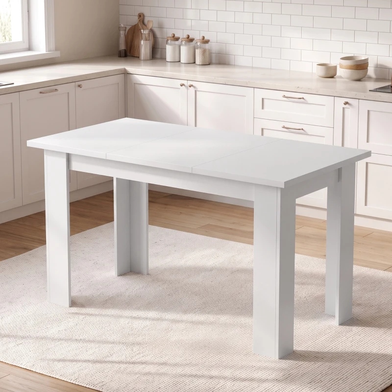 HOMCOM Mesa de Comedor para 4 Personas con Sobre Abatible y Compartimentos Ocultos, 120 x 60 x 75,5 cm, Blanco
