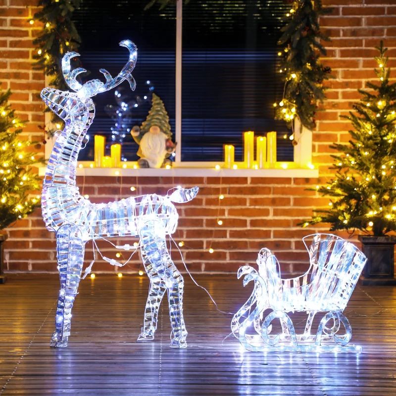 Outsunny Renne et traîneau lumineux de Noël avec 170 LED blanc chaud, décoration de Noël pour intérieur et extérieur, 60x29x115cm