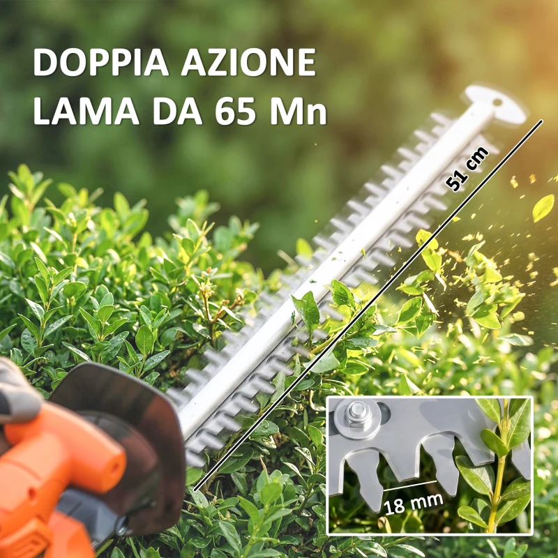 Outsunny Tagliasiepi a Batteria con Asta Telescopica e Presa di Sicurezza, 112.5x15x14.5 cm, Arancione