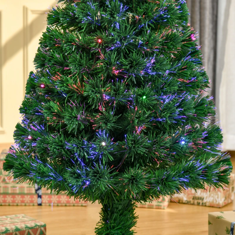 HOMCOM Albero di Natale a Fibre Ottiche 120cm Albero di Natale Artificiale con 16 Luci LED di 3 Colori e Rami in PVC