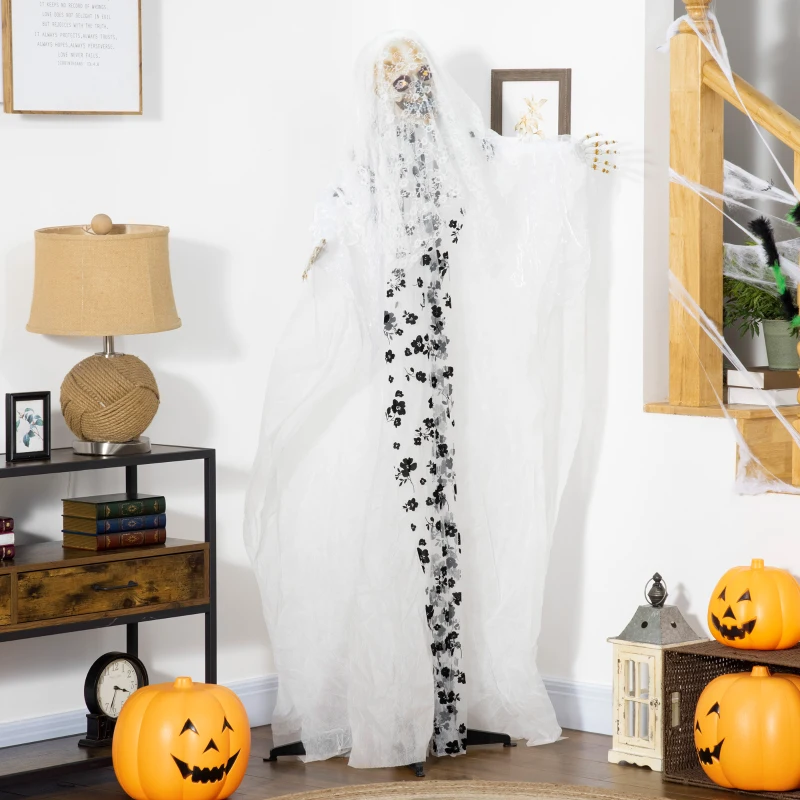 Outsunny Halloween-Dekoration Geisterbraut, Schreie & Augenleuchten, bewegungsaktiviert, 170cm groß, Indoor