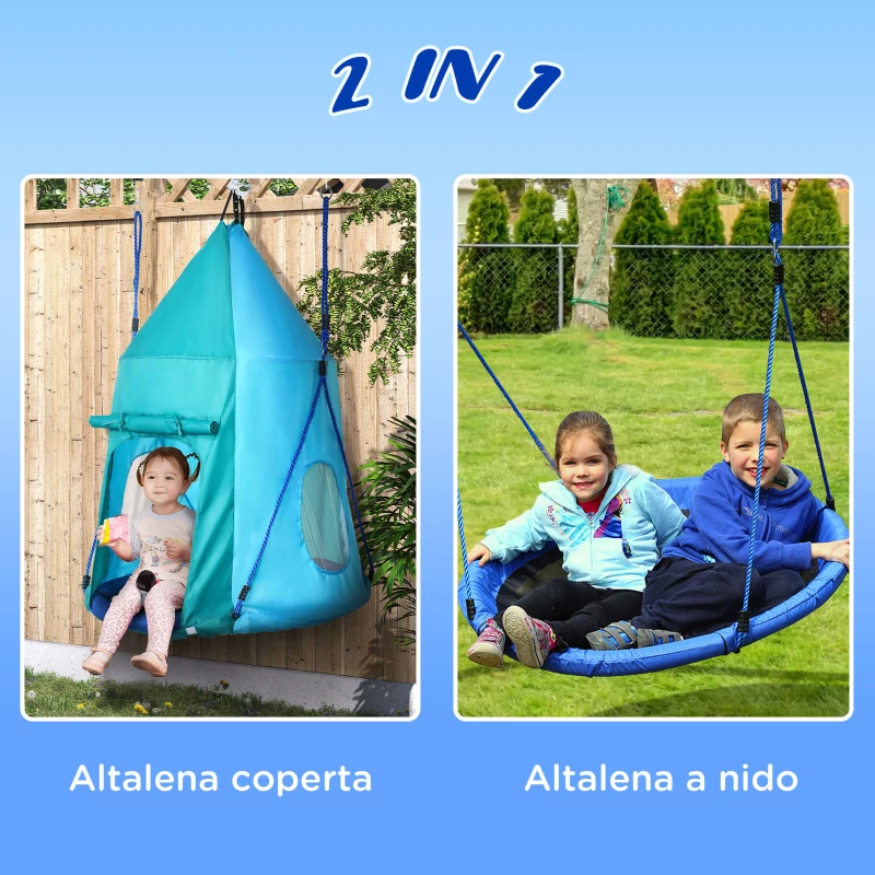 Outsunny Altalena da Giardino con Tenda per Bambini da 3-8 Anni, Ø100cm e Corde Regolabili, Blu