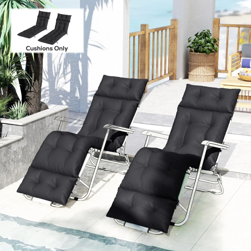 Outsunny Set of Two 190 x 56cm Sun Lounger Cushions - Black