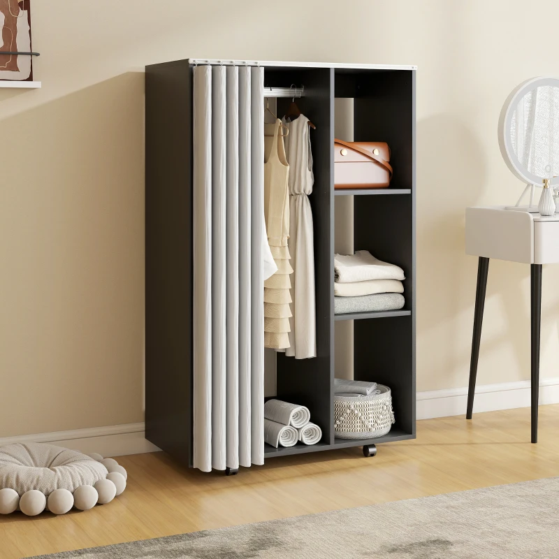 HOMCOM Armoire penderie vêtement dressing mobile 4 roulettes tringle à vêtements et étagères ouvertes 80 x 40 x 128 cm noir
