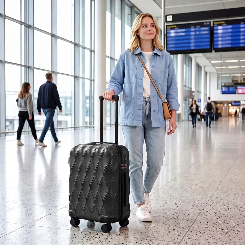 HOMCOM 56cm 41L Suitcase, Lightweight ABS Hard Shell Carry On Luggage with TSA Lock, Spinner Wheels, Telescopic Handle, Black