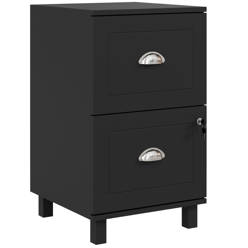 HOMCOM Archivador con Cerradura y 2 Cajones Barras Ajustables para Carpetas A4 y Carta Diseño Compacto 40x41,5x67,5 cm Negro