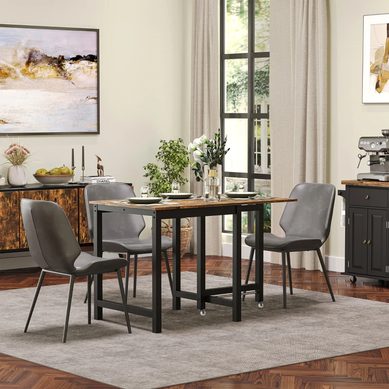 HOMCOM Faltbarer Esstisch, Industrieller Tisch, klappbar, aus Metall und Holz, platzsparend, Braun