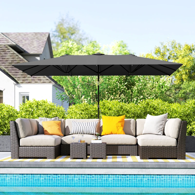 Outsunny Sonnensschirm, höhenverstellbar, neigbar, 150x295x170-214 cm, Grau