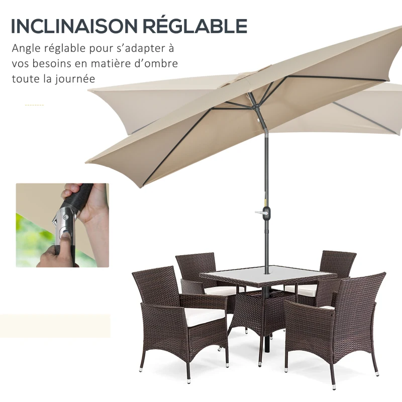 Outsunny Parasol inclinable rectangulaire aluminium polyester haute densité 3 x 2 m kaki