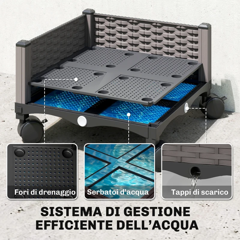 Outsunny Fioriera Rialzata con Traliccio da 185 cm, Fori di Drenaggio e 4 Rotelle, in Metallo Rivestito in PE e PP, Nero