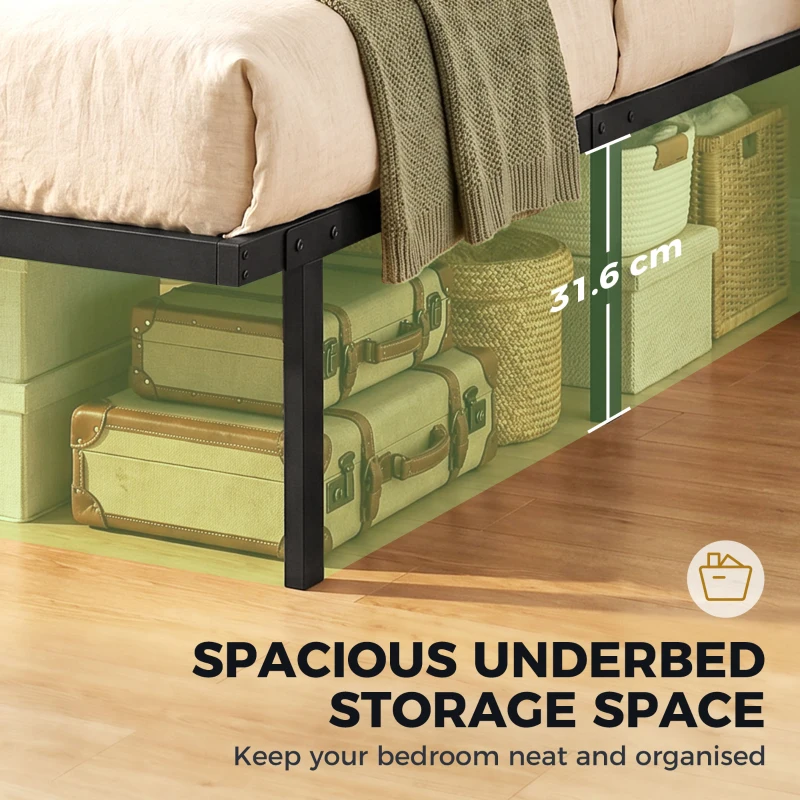 HOMCOM 5ft King Bed Frame with Underbed Storage, Metal Platform Bed Frame with Steel Slat Support, No Box Spring Needed