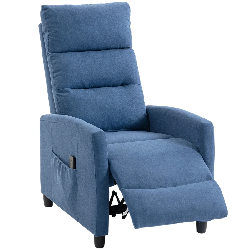 HOMCOM Poltrona Massaggiante e Reclinabile a 160° con Poggiapiedi e Telecomando, 66x91x108 cm, in Ciniglia Blu Scuro