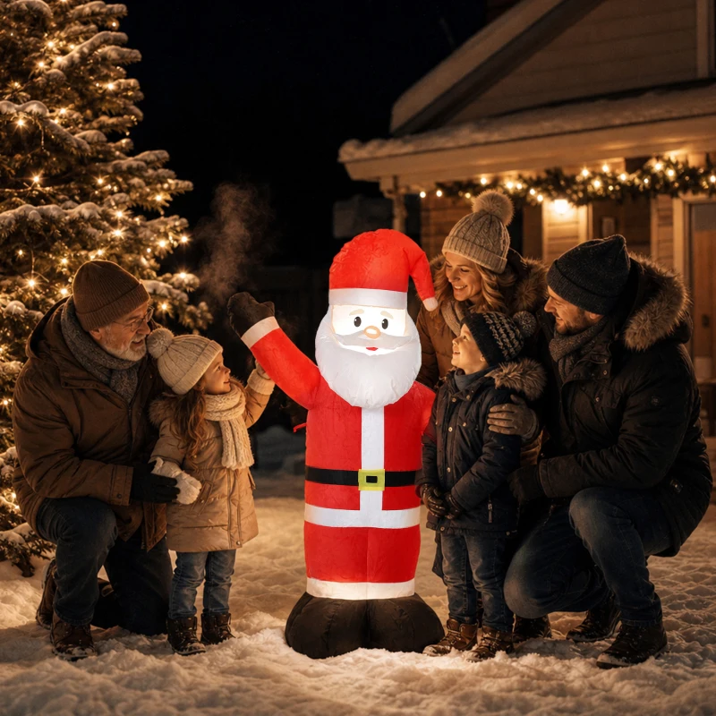 Outsunny Pai Natal Insuflável de Natal 150 cm com Acabamento Aveludado e Saco de Arrumação, Decoração de Exterior
