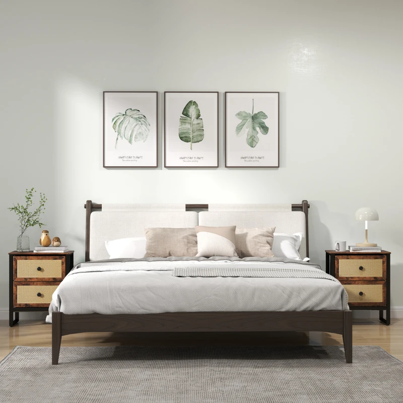 HOMCOM Industrial-Natural Bedside Table Set of 2 - Brown