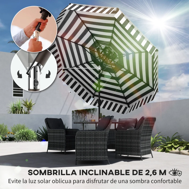 Outsunny Sombrilla de Jardín Inclinable Ø263 cm con Protección UV30+ Techo Doble Ventilado y Manivela para Patio Jardín y Piscina