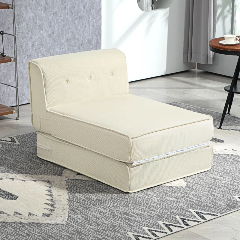 HOMCOM Bodensofa, faltbare Gästematratze, leicht, Cordbezug, 73x100x65 cm, Cremeweiß