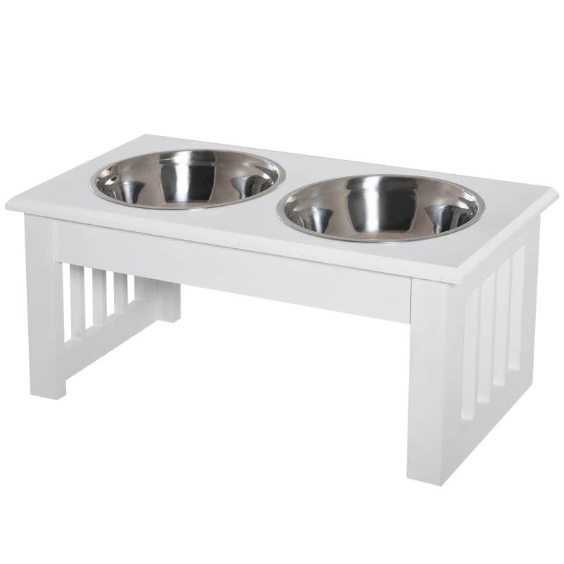 PawHut Raised Dog Feeding Bowls with Stand, Stainless Steel for  Extra Small and Small Dog, 44L x 24W x 15H cm - White