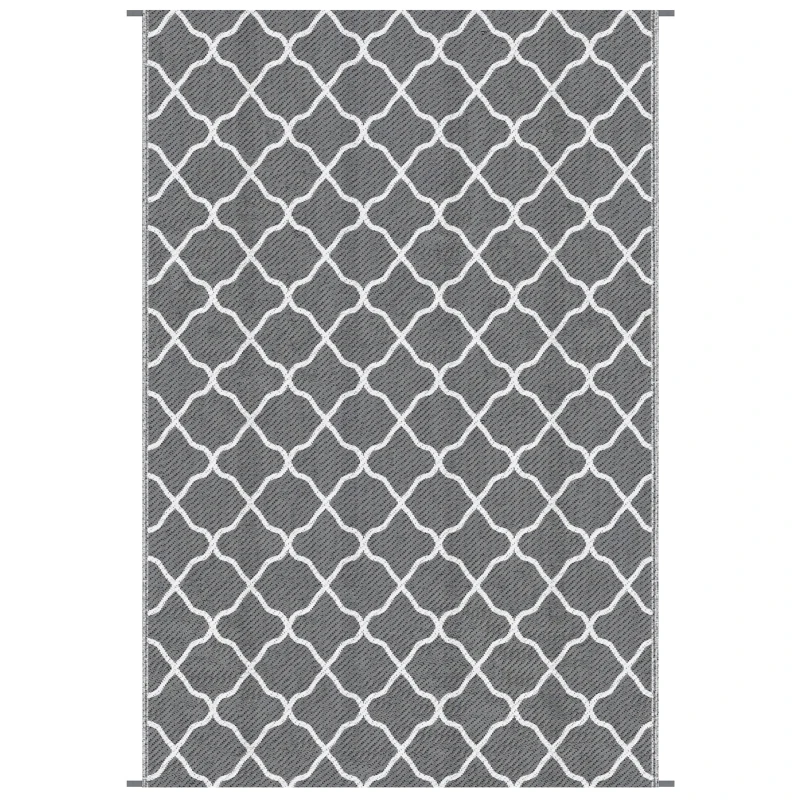 Outsunny Outdoor Teppich robuster Wetterfest Outdoorteppich Carpet mit Netzmuster 182 x 274 cm Grau