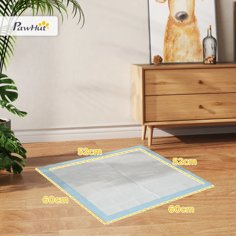 PawHut Set 80 Tappetini Igienici per Cani a 6 Strati in Tessuto non Tessuto, Carta e PE, 60x60 cm, Blu e Bianco