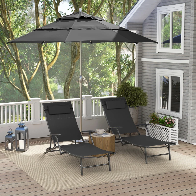 Outsunny Set of Two Adjustable Back Sun Loungers - Black