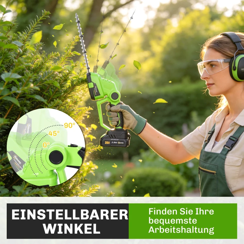 Outsunny 2-in-1 Akku Heckenschere Elektrischer Hecken & Strauchschere mit 20/10cm Schnittlänge, Ladegerät