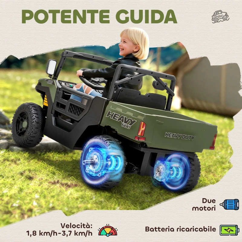 AIYAPLAY Macchina Elettrica Bambini 12V con Telecomando, Sospensioni, Bagagliaio e Musica, Età 3-8 Anni, Verde