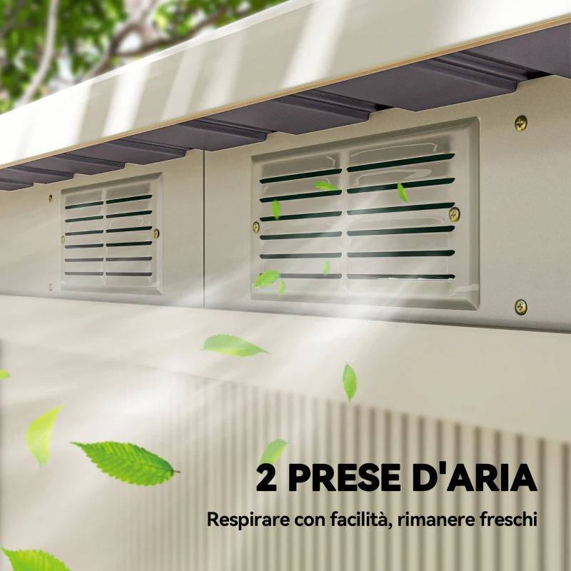 Outsunny Ripostiglio da Giardino in Acciaio con 2 Prese d'Aria e 2 Porte Scorrevoli, 280x130x172 cm, Grigio Chiaro