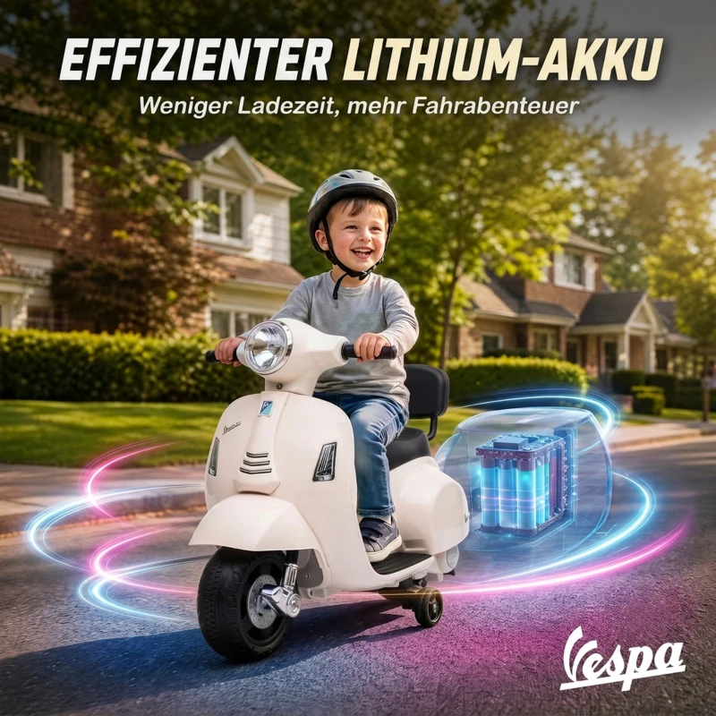 AIYAPLAY Elektro Motorrad Kinder Mini Vespa GTS 6V Elektromotorrad mit Lithium-Akku Ergonomischer Sitz Rückenlehne 1,5-3 Jahren