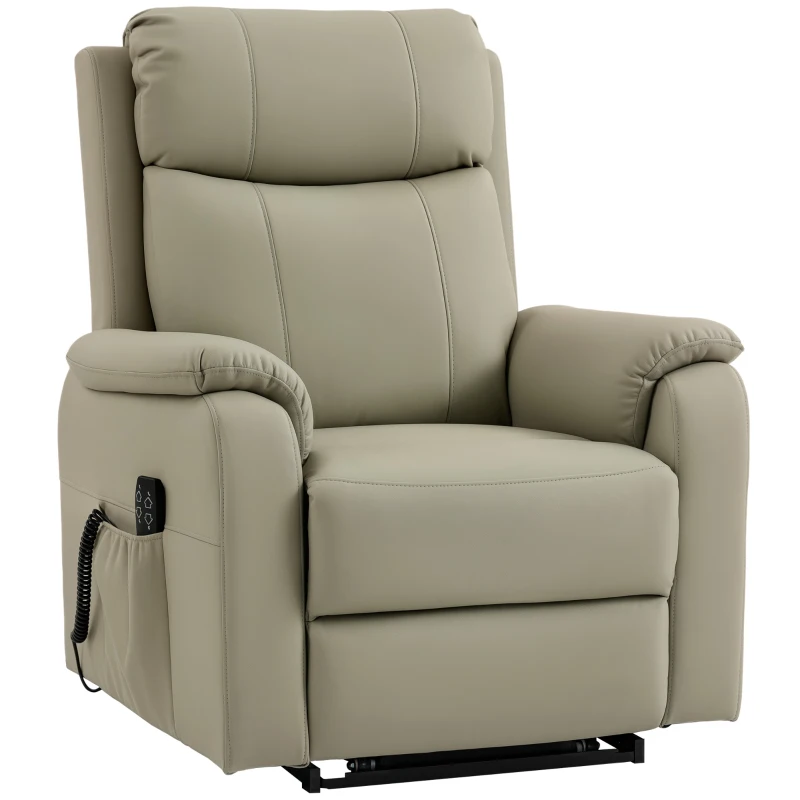 HOMCOM Poltrona Elettrica Alzapersona Reclinabile 170° in Pelle Finta Traspirante con 2 Motori, Telecomando, 4 Ruote, Freno, Poggiapiedi, Tasche Laterali, Crema