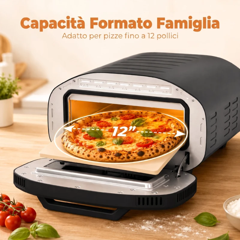 HOMCOM Forno elettrico per pizza con 8 programmi, timer e pietra in ceramica, 2200 W