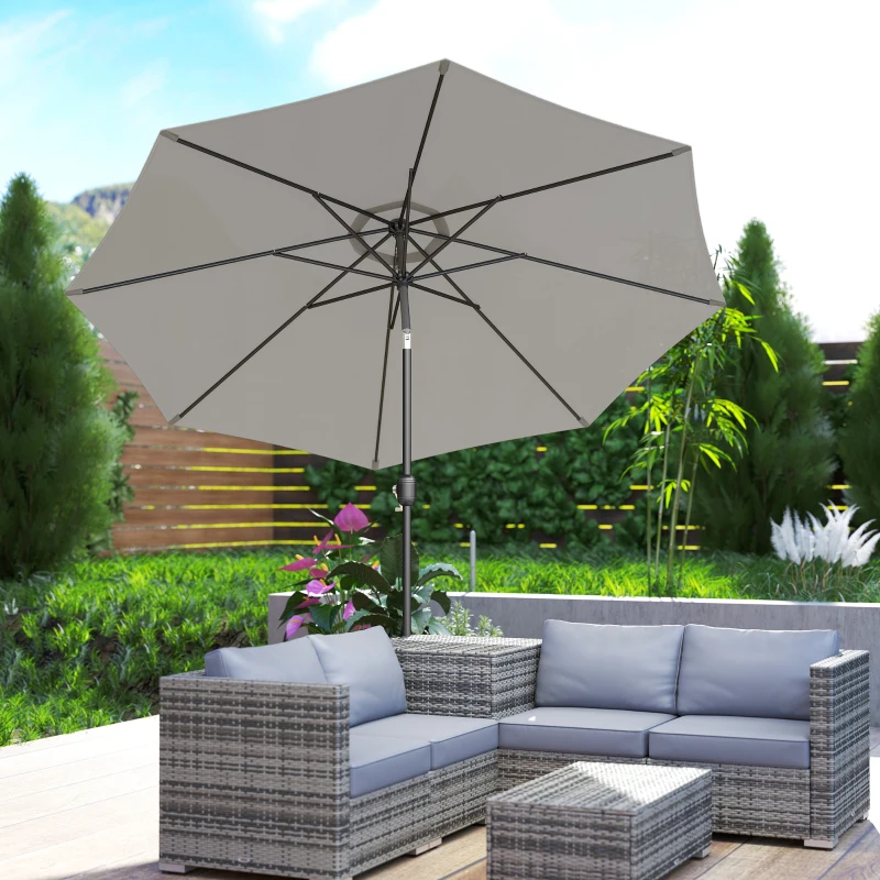Outsunny Parasol de Jardin Extérieur 3x3 m, Parasol Inclinable Octogone avec Manivelle, 8 Baleines, Anti-UV, Gris Clair