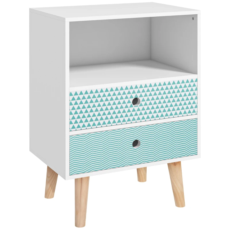 HOMCOM Cómoda de Madera Cajonera con 2 Cajones Mesita de Noche con Estante Abierto para Dormitorio Salón 45x30x65 cm Blanco