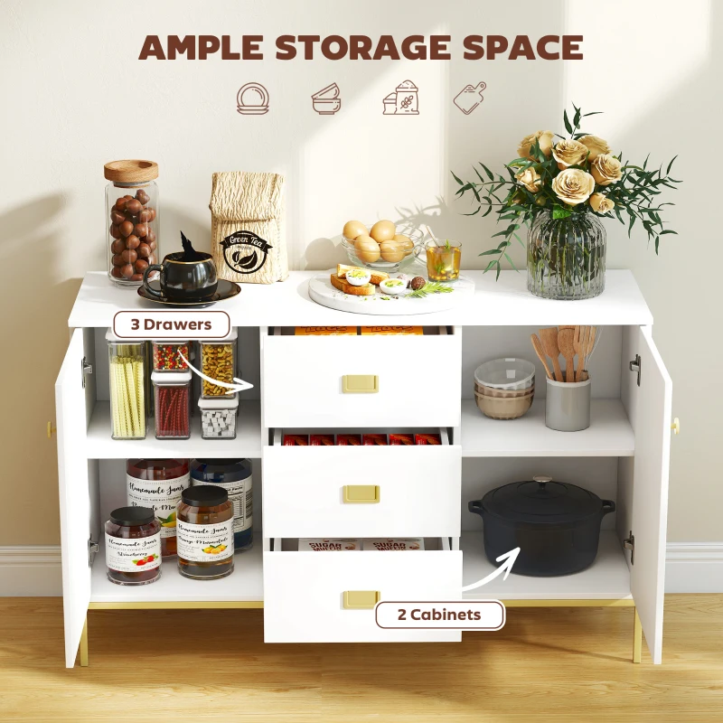 HOMCOM Modern White and Gold Sideboard