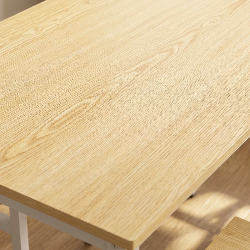 HOMCOM Ensemble Table Salle à Manger avec 4 Chaises, Table Rectangulaire 108 cm, Chaises à Dossier à Lattes, Chêne et Blanc