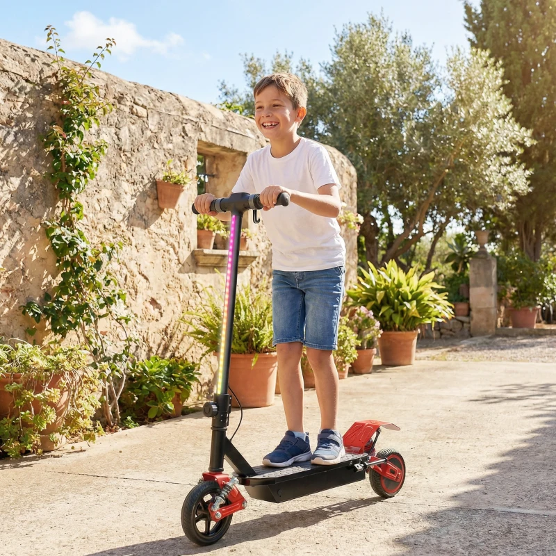 AIYAPLAY Foldable Kids Electric Scooter with LCD Display, Dual Shock Absorption, Up to 15 KM/H, Max Range 6 KM for Age 6-14, Red
