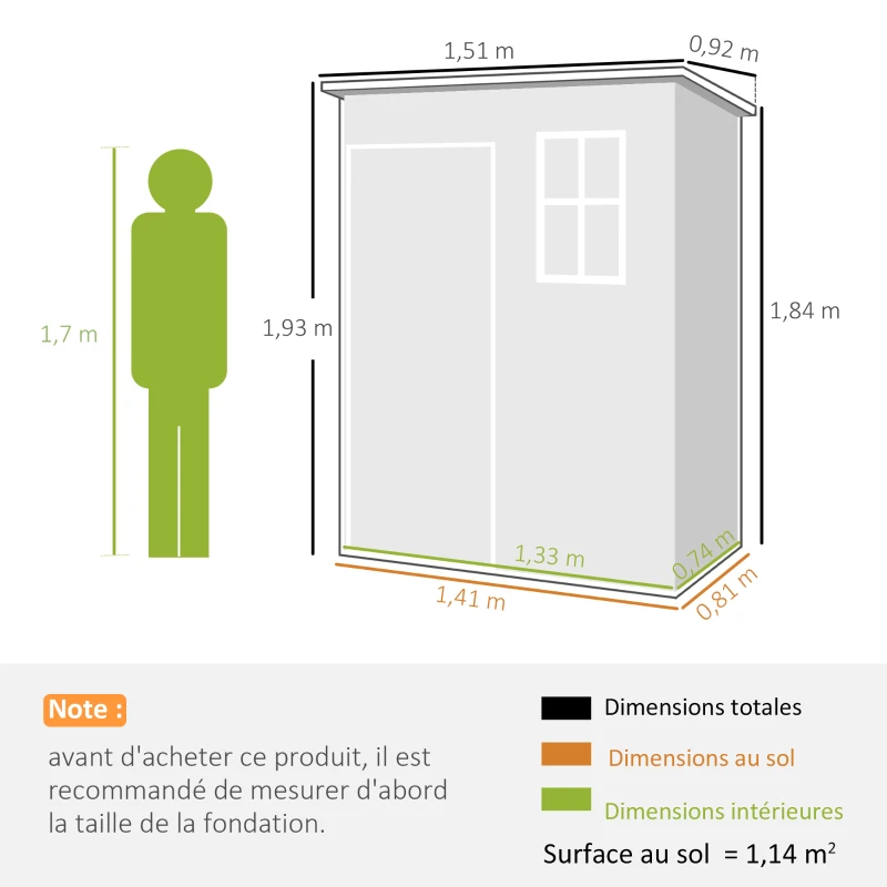 Outsunny Abri de jardin 1,14 m² pour outils - porte verrouillable, aération et fenêtre - dim. 151L x 92l x 193H cm  - plastique, gris