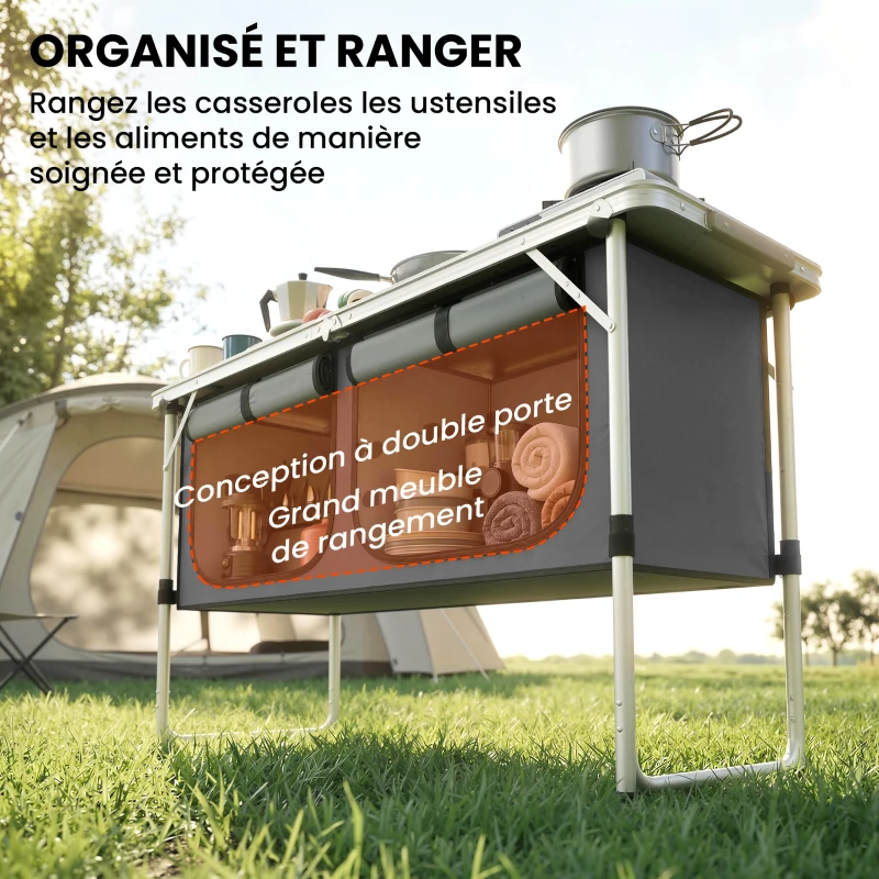 Outsunny Armoire de Camping Pliante en Aluminium avec Rangement pour Pique-nique, Barbecue, Extérieur, 120x47x70cm, Argent
