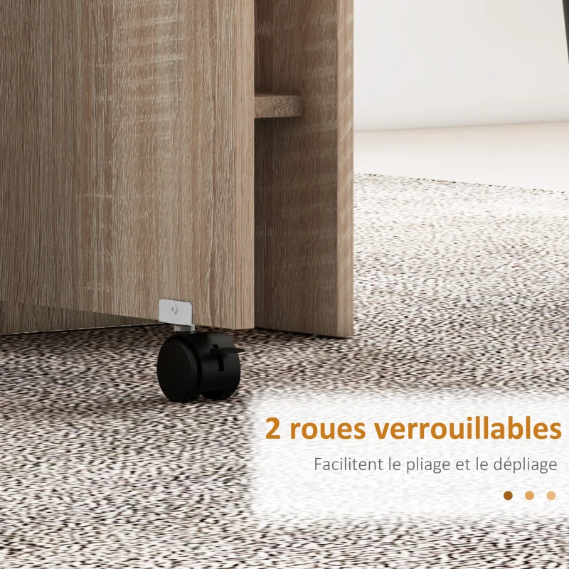 HOMCOM Table à manger pliante mobile sur roulettes 2 plateaux rabattables et 2 étagères intégrées 140 x 80 x 74 cm naturel