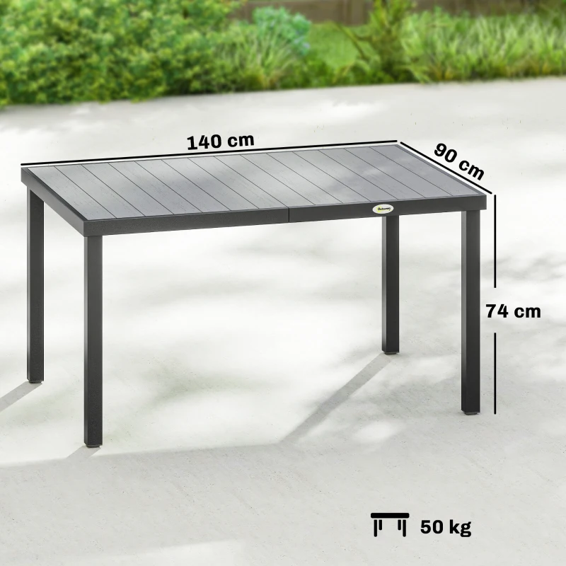 Outsunny Mesa de Comedor de Jardín para 6 Personas con Superficie de Listones Estructura de Acero 140x90x74 cm Gris
