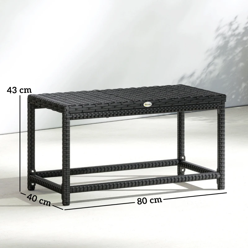 Outsunny Outdoor Coffee Table Side Table with Rectangular Shape Frame for Patio, Balcony, Black