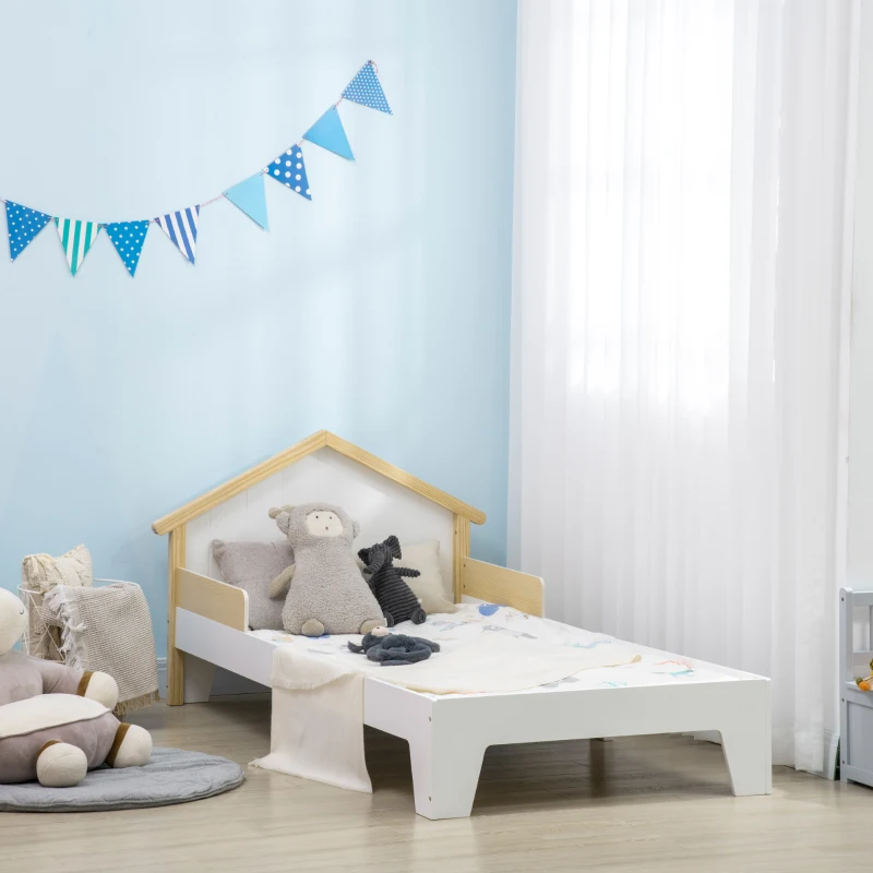 HOMCOM Lit pour enfant - structure lit avec tête de lit maison et sommier à lattes Inclus - 90 x 190 cm- pin massif blanc
