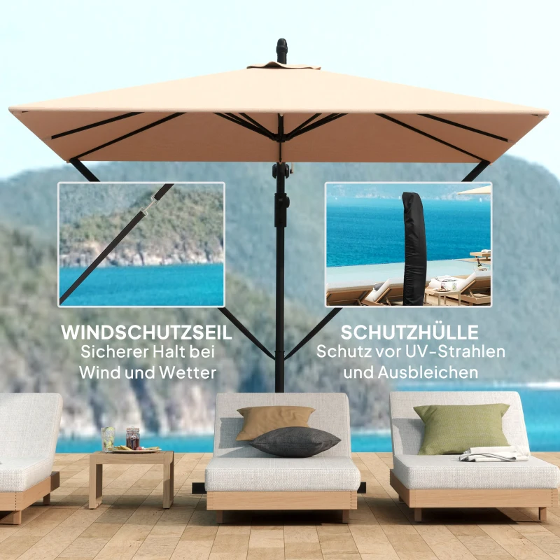 Outsunny Ampelschirm Ø260 cm Sonnenschirm mit UV-Schutz 50 wasserabweisend Kurbelschirm mit Ständer, Khaki