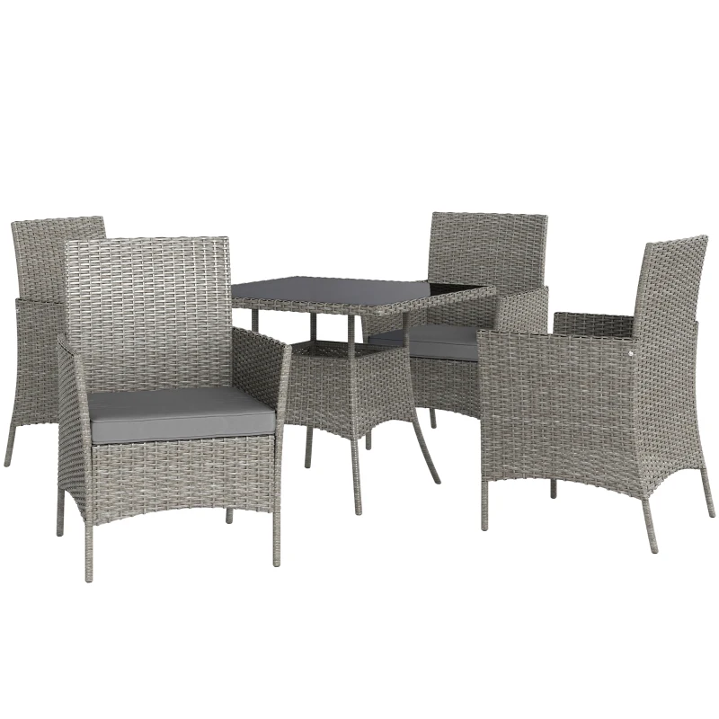 Outsunny Five-Pieces Rattan Dining Set - Light Grey