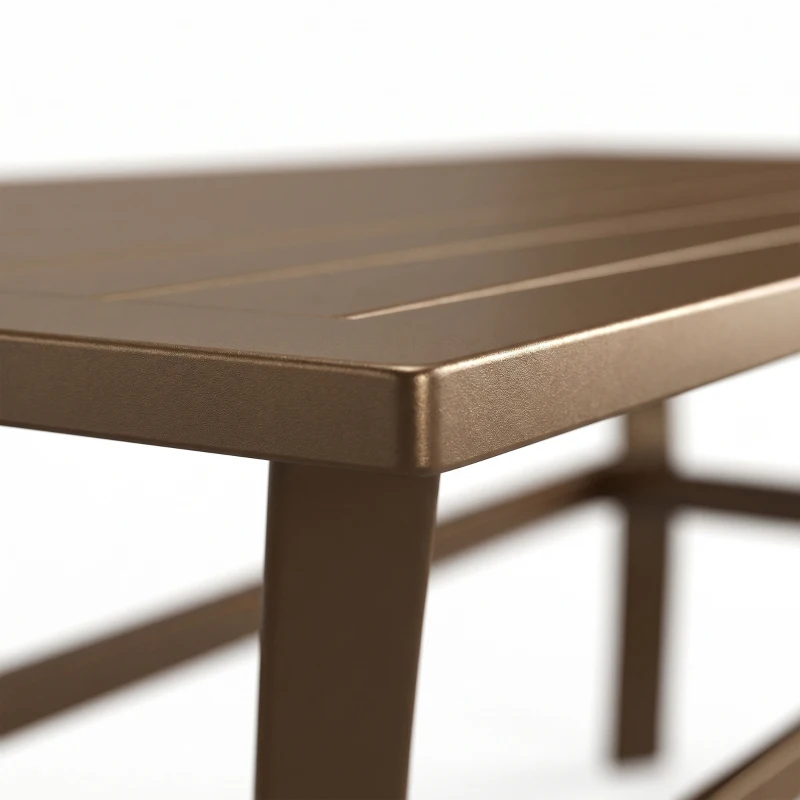Outsunny Metal Garden Coffee Table, Rectangular Outdoor Side Table with Slatted Tabletop, Foot Pads for Outside, Garden, Balcony, Porch, 91.5 x 55 x 45cm, Brown