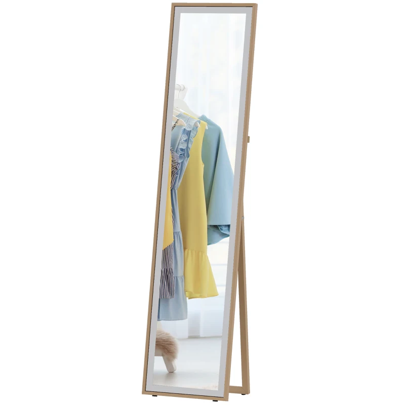HOMCOM Espejo de Pie Cuerpo Entero con Marco de MDF Espejo de Pared Rectangular con 2 Formas de Uso 37x4x157 cm Plateado y Natural