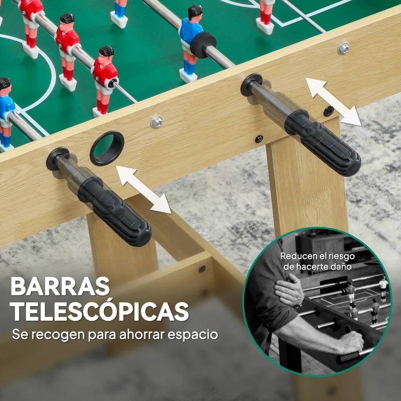 SPORTNOW Futbolín para Niños de Madera Mesa de Futbolín con 2 Marcadores 8 Asas y 22 Jugadores 114x78x88 cm Natural