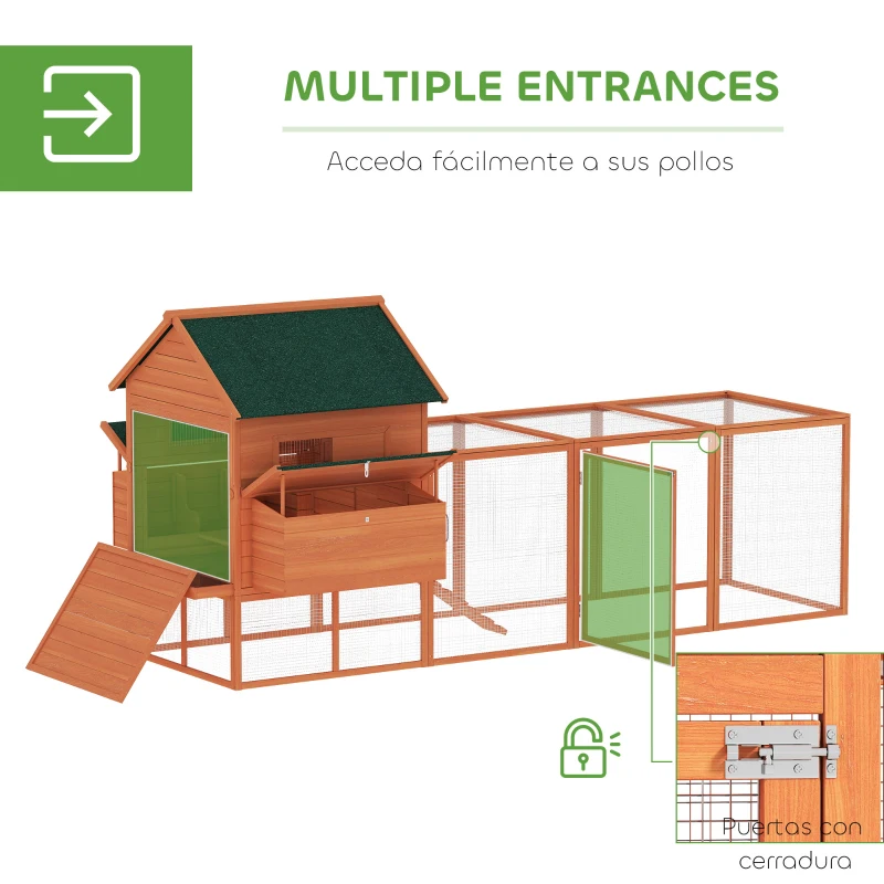 PawHut Gallinero de Madera Grande Exterior con 2 Nidos Corral Techo Asfáltico Bandeja Extraíble y Rampa 347x160x150 cm Naranja