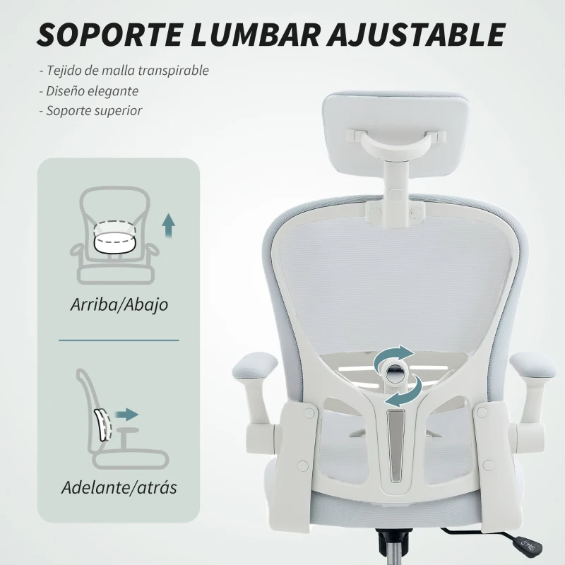 Vinsetto Silla de Oficina de Malla con Respaldo Alto Reposacabezas Ajustable Soporte Lumbar 4D 62x64x120 cm Blanco